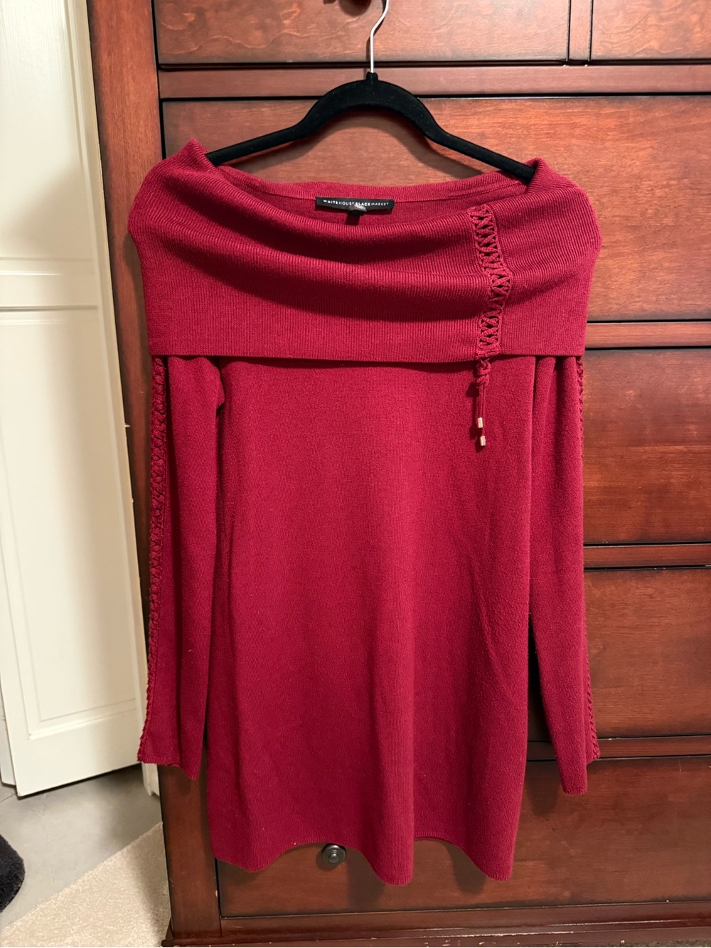 White House Black Market Off-Shoulder Burgundy Knit Sweater